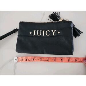 Juicy Couture Wristlet Vintage Black Leather Double Compartment Clutch Tassels